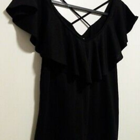 Ladies Top-Sz. L/G 11-13-Black Sleeveless V Neck w/Ruffled Collar/Neck Line - Picture 5 of 10